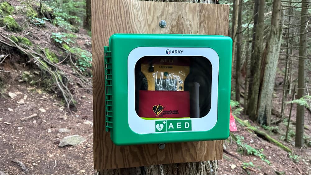 Public access AED on Grouse Grind trail in North Vancouver, BC